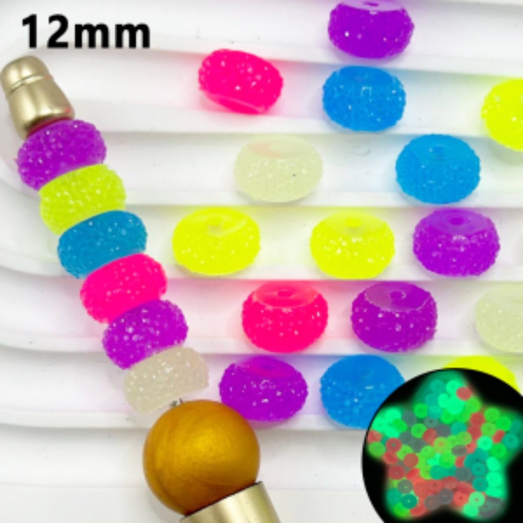 Wheel Luminous Colorful Acrylic Beads with Sugar Spacer Texture on Side, 12mm