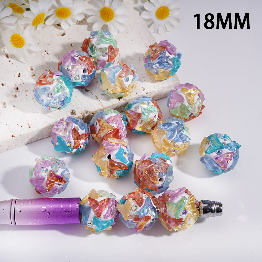 UV Coating Dolphin Tail and Sparkling AB Rhinestones Elegant Ocean Inspired Round Clay Beads 18MM