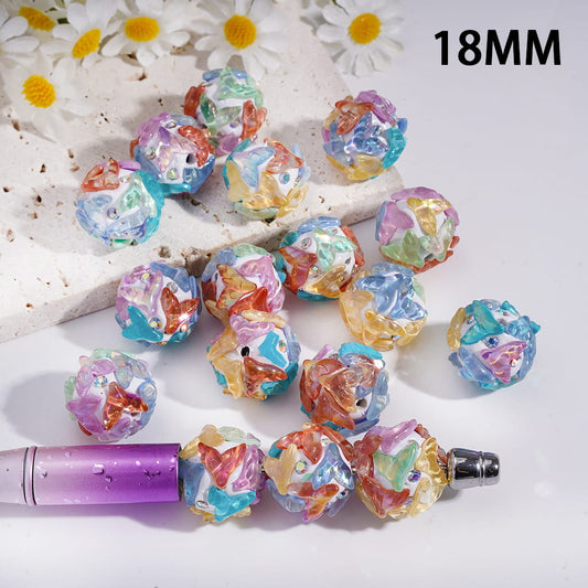 UV Coating Dolphin Tail and Sparkling AB Rhinestones Elegant Ocean Inspired Round Clay Beads 18MM