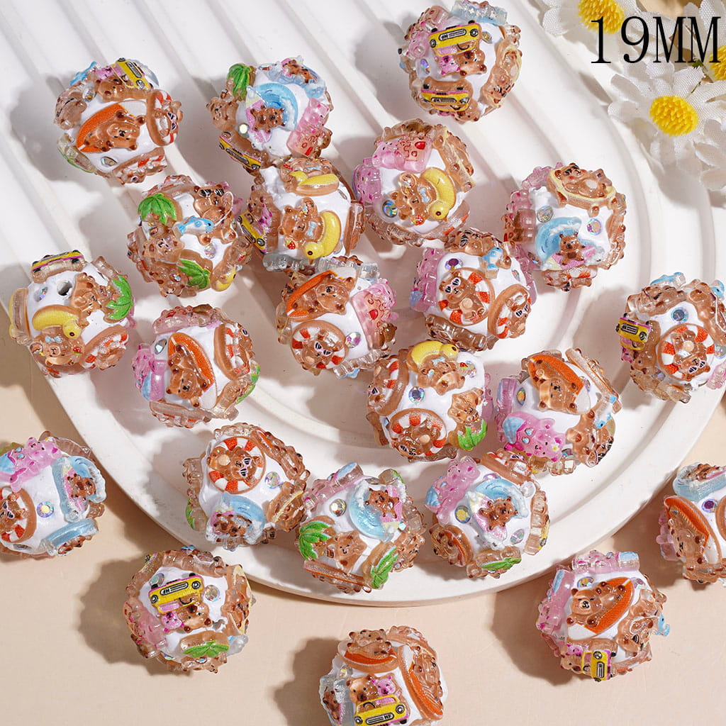 Cute Bear & Picnic Theme Happy Bear in Summer Holiday Clay Beads with AB Rhinestones19MM, Random Mix