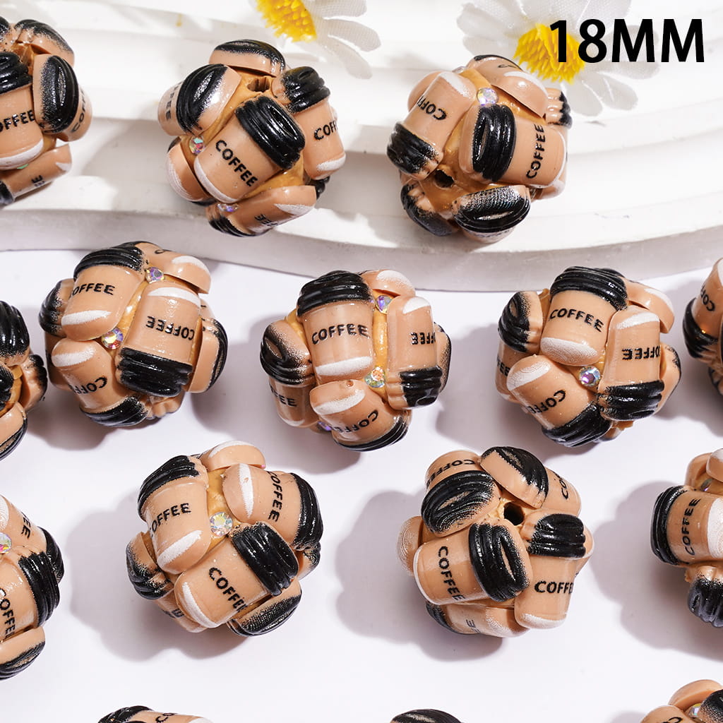Adorable Mini Coffee Cup Design with "COFFEE" Text and Sparkling AB Rhinestones Clay Beads, 18MM