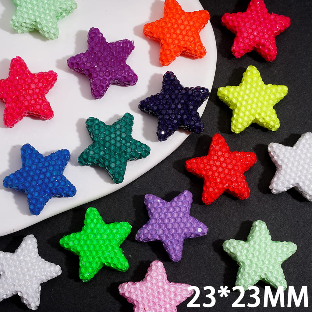 Vibrant Neon Colors Star-Shaped Design with Sparkling Clear Rhinestones Clay Beads, 23*23MM, Random Mix