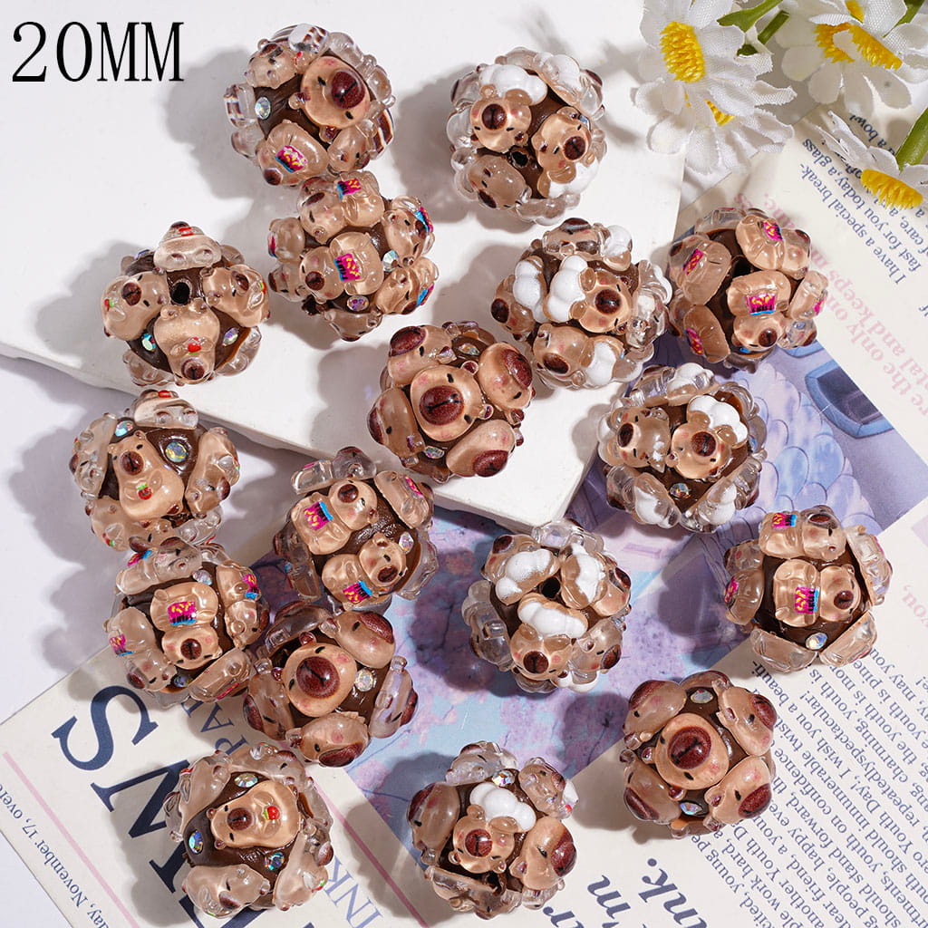 Mini Cute Capybara with AB Rhinestones Clay Beads 20MM, Random Mix