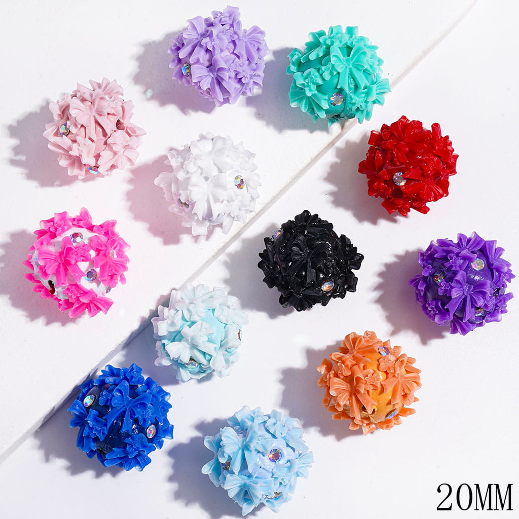 Clay Beads with AB Rhinestones and Double Layered Bowtie, 18MM-20MM, Multi-Color, Random Mix