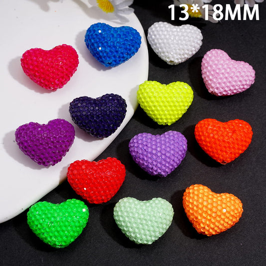 Fluorescent Bubble Texture Clear Rhinestones Heart Shape Clay Beads 13*18MM, Random Mix