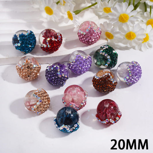 Rhinestone Cover & Double Butterfly Inclusions Clear Acrylic Beads Featuring Clay Flower Calyx Design 20MM Random Mix