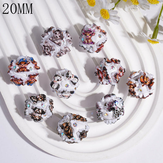 Clay Beads with Various Dressed Highland Cow and AB Rhinestones, 20MM Random Mix