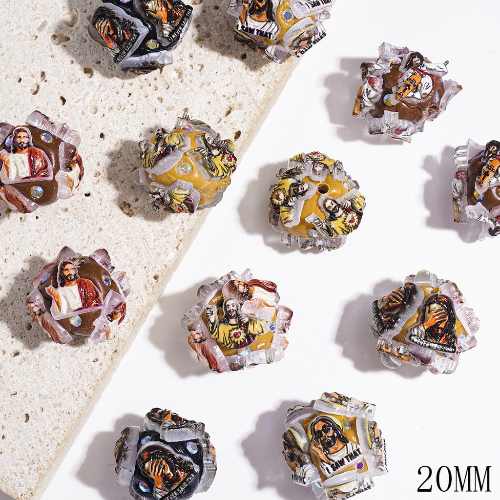 20MM - Various Style Christianity Jesus and AB Rhinestones Clay Beads, Random Mix