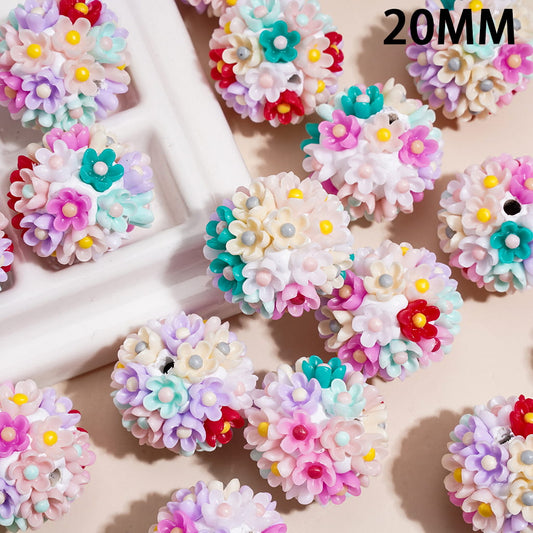 Colorful Mini Daisy Flower Cluster Design, Round Shape, Clay Beads, 20MM, Random Mix