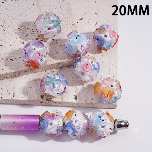 Ocean Marine Organism Pattern and AB Rhinestone Round Clay Beads 20MM