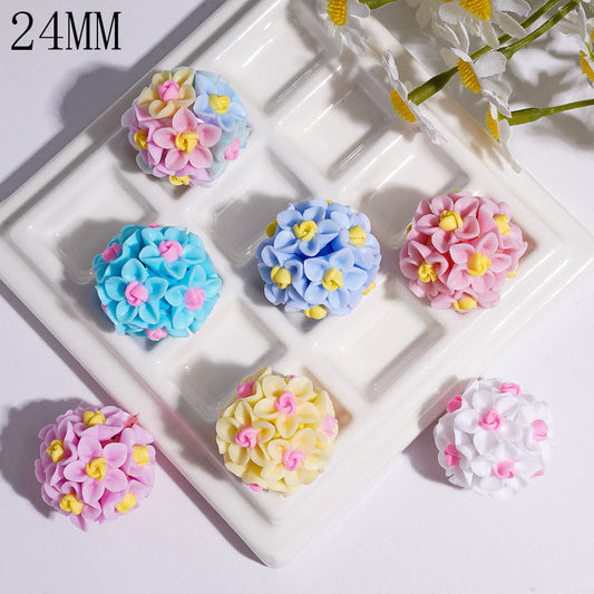 Five-Petaled Blossom Flower Round Clay Beads, 24MM, Assorted Pastel Colors, Random Mix