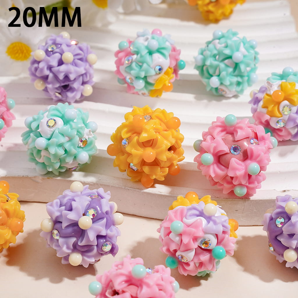 Bowtie and AB Rhinestones on Multi-Color Round Clay Beads 20MM Random Mix