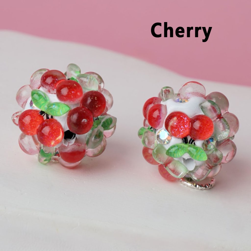 Cute Vivid AB Rhinestones Fruits Pineapples Strawberries Peaches Carrots Watermelons Cherries White Round Clay Beads, Around 16MM