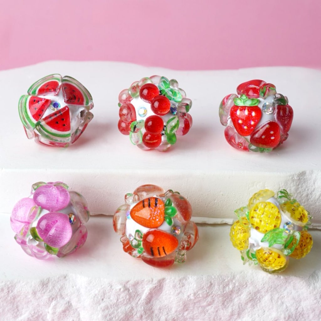 Cute Vivid AB Rhinestones Fruits Pineapples Strawberries Peaches Carrots Watermelons Cherries White Round Clay Beads, Around 16MM