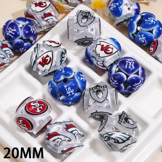 American Football & Baseball Team Series Football & Baseball Team Series with AB Rhinestones Clay Beads 20MM Random Mix