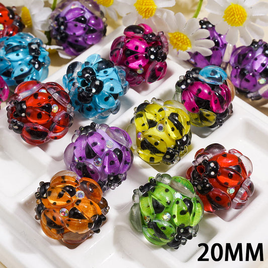 Adorable Ladybug Design with Sparkling AB Rhinestones Clay Beads 20MM, Various Colors Random Mix