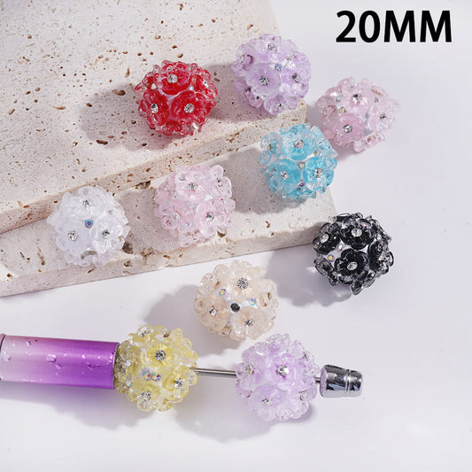 Transparent Five Petaled Flower & AB Rhinestone Round Clay Beads 20MM Random Mix