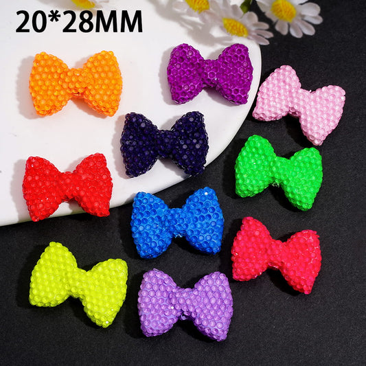 Cute Fluorescent Bow Shape with Clear Rhinestones Clay Beads 20*28MM, Random Mix
