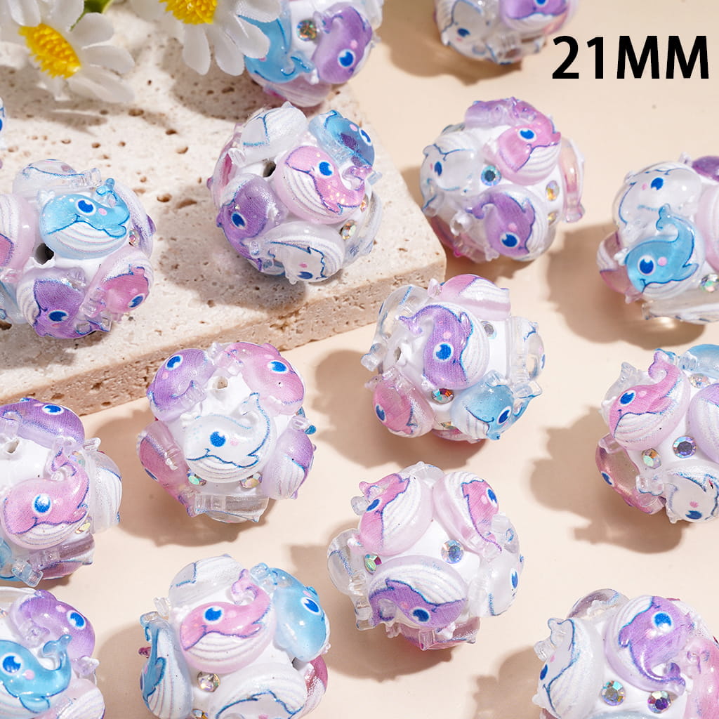 Adorable Marine Whale Design with Sparkling AB Rhinestones Animal Theme Clay Beads, 21MM