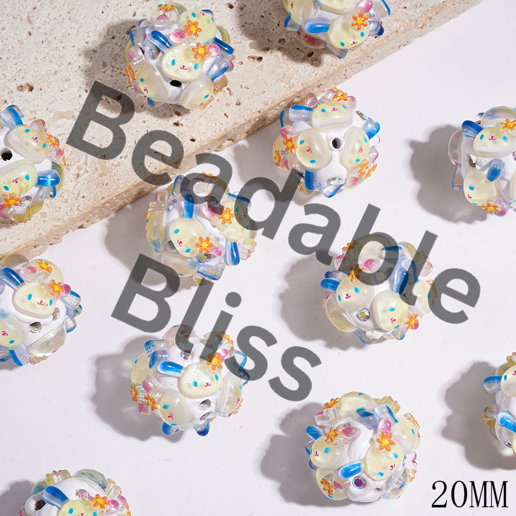 20MM - Clay Beads with AB Rhinestones and Glittery Sakura Bunny Head