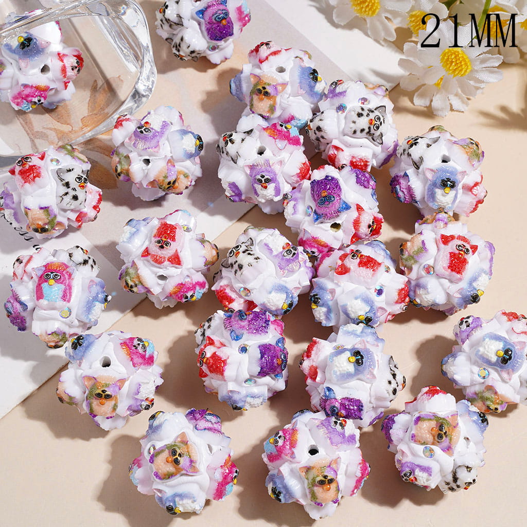 Cute Mini Big-Eared Owl Character Clay Beads, with AB Rhinestones 21MM, Multi-Color, Random Mix