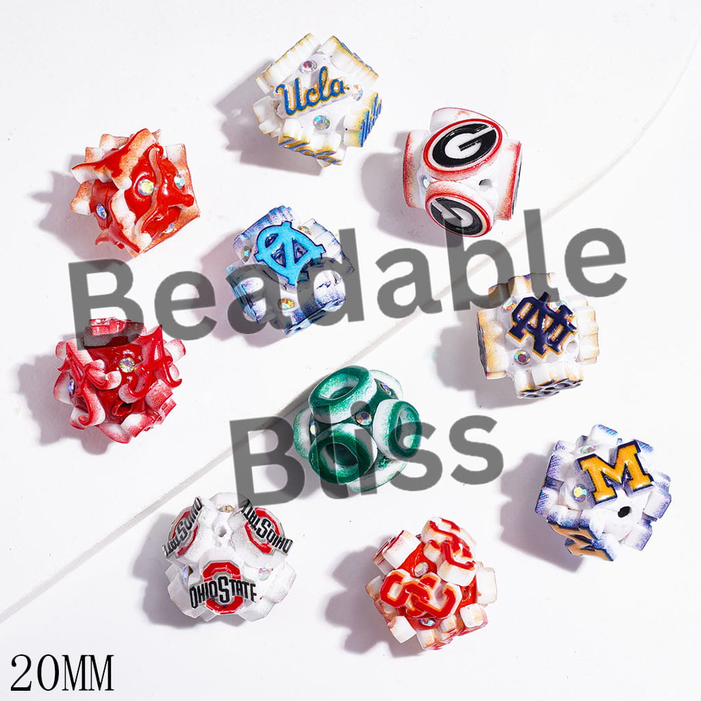 Clay Beads with American College Football Team Series, AB Rhinestones, 20MM, Random Mix