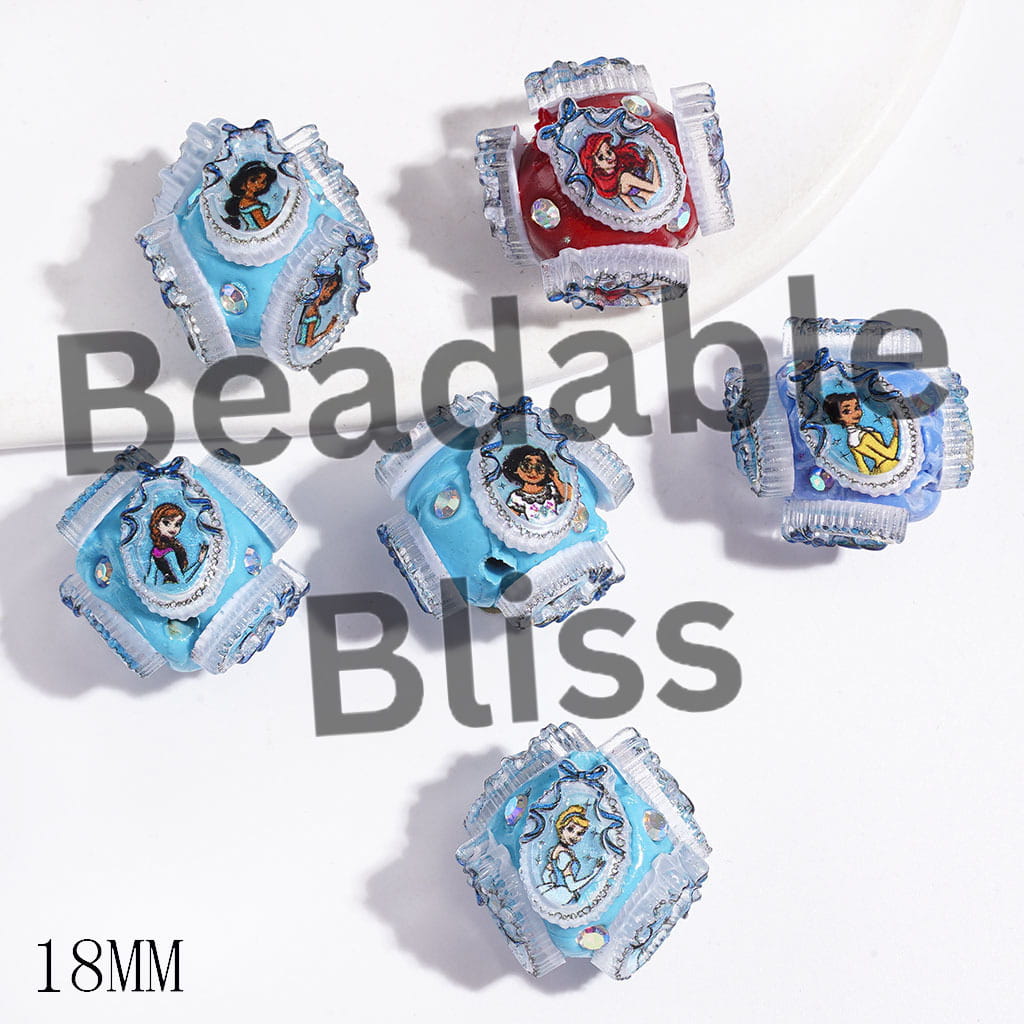 Oval Shaped Mirror with Bowtie and Classic Princess Character Series and AB Rhinestones Clay Beads, 18MM Random Mix