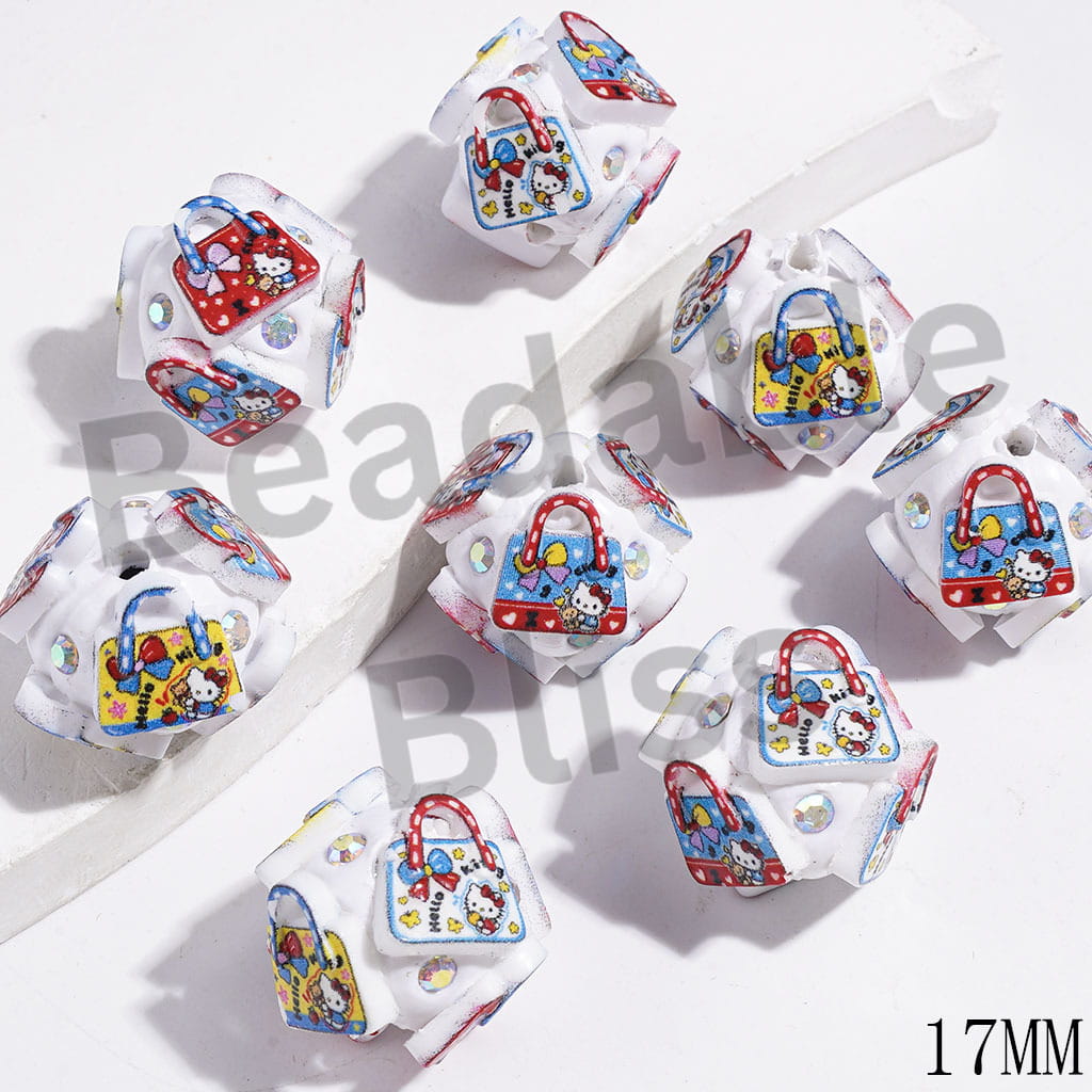 Cute Cat Characters Printed Handbag and AB Rhinestones Clay Beads, 17MM