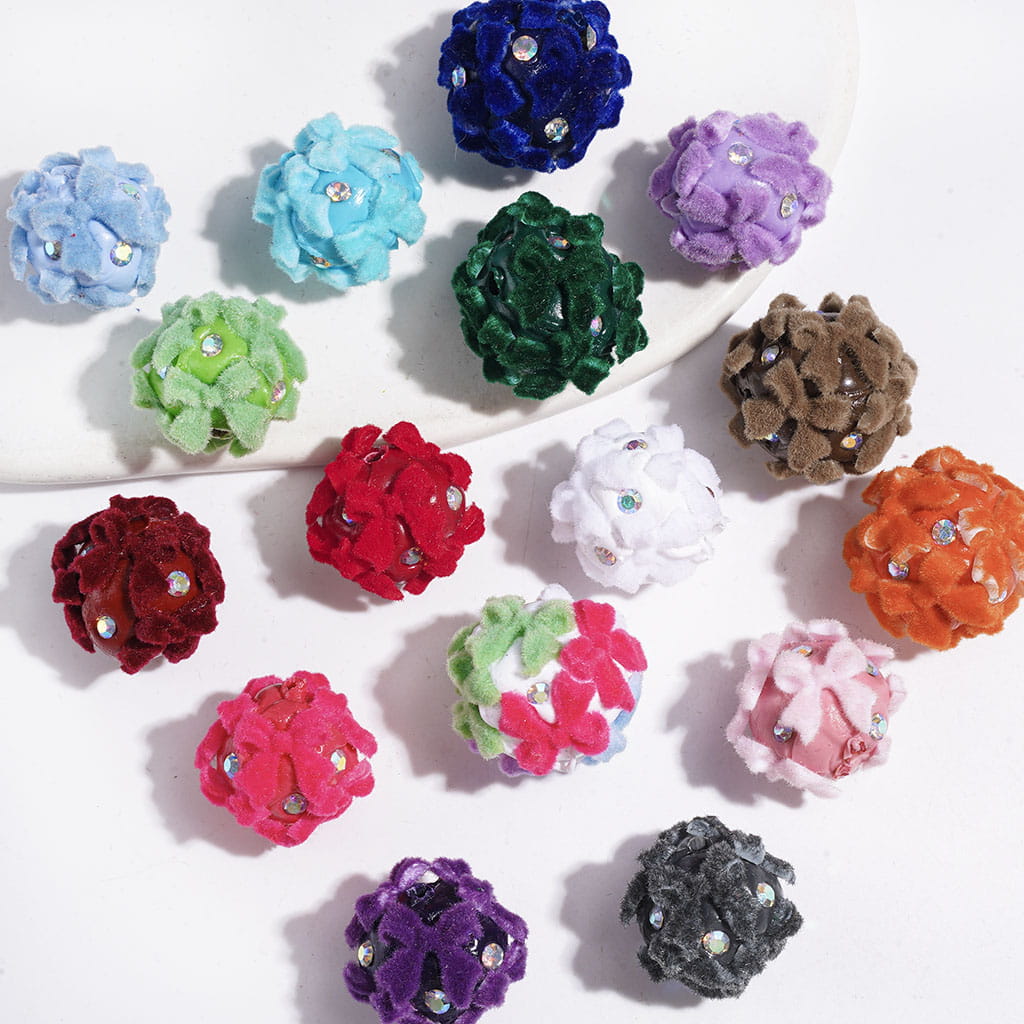 Flocked Fluffy Bowtie and AB Rhinestones Clay Beads, 15.5-20MM, Multi-Color, Random Mix
