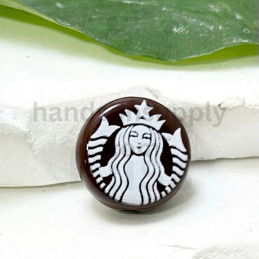 Coffee Theme Round Flat Acrylic Beads Café Sign Style 17mm