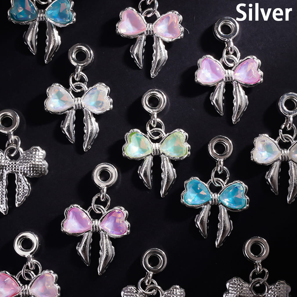 Gold & Silver Alloy Bail Jump Ring Beads with Bowknot and Bowtie Heart Rhinestone Charms, Elegant Jewelry Accessories