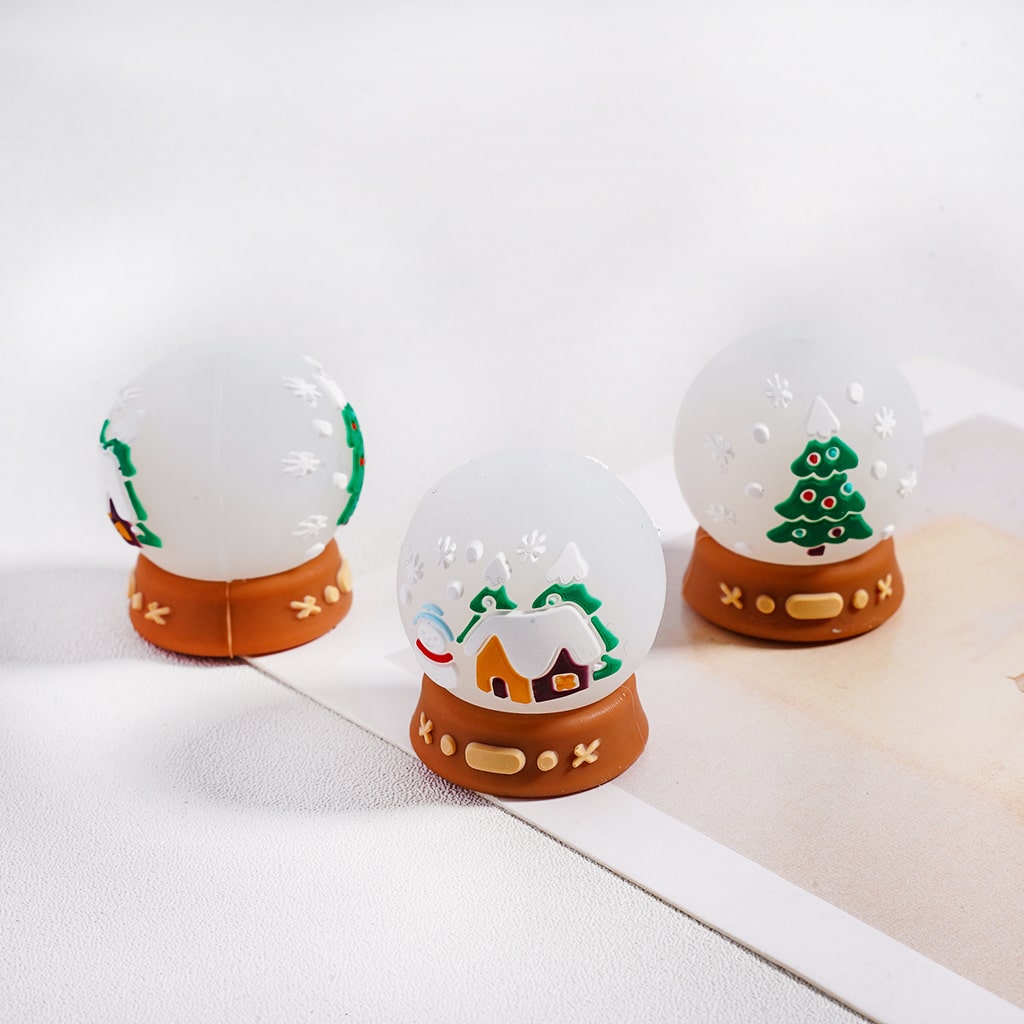 3D Adhesive Mould Snow Crystal Ball with Tree & House Design Silicone Focal Beads