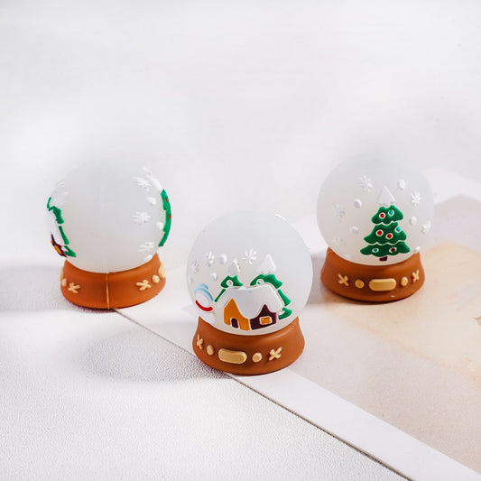 3D Adhesive Mould Snow Crystal Ball with Tree & House Design Silicone Focal Beads
