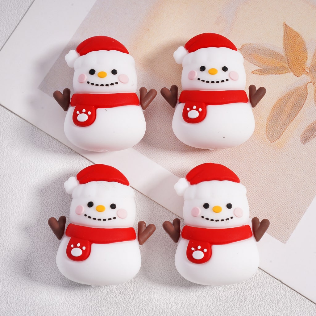 3D Snowman Design with Red Christmas Hat & Scarf Silicone Focal Beads