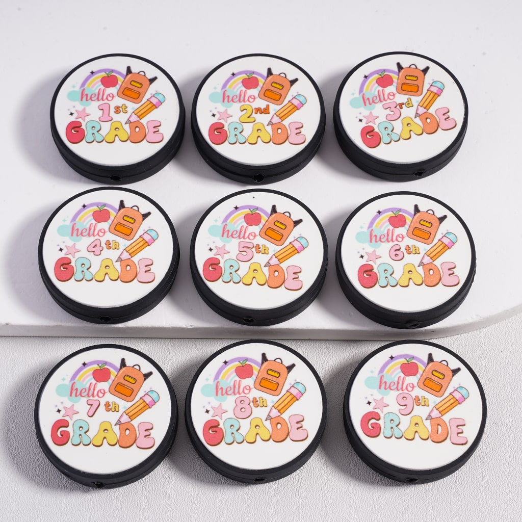Hello Grades Teacher Appreciation Round Shape Silicone Focal Beads Random Mix