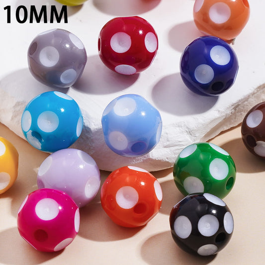 Concave-Convex Texture in Multi-Color Acrylic Beads for Bracelets with White Polka Dots 10MM Random Mix