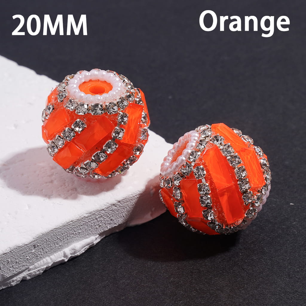 Spiral Style Rectangle and Clear Rhinestone Chains, White Pearl Chains Fluorescence Color Handcrafted Acrylic Beads 20MM