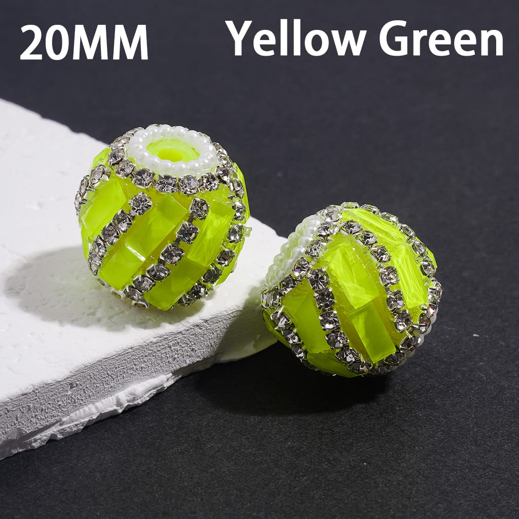 Spiral Style Rectangle and Clear Rhinestone Chains, White Pearl Chains Fluorescence Color Handcrafted Acrylic Beads 20MM