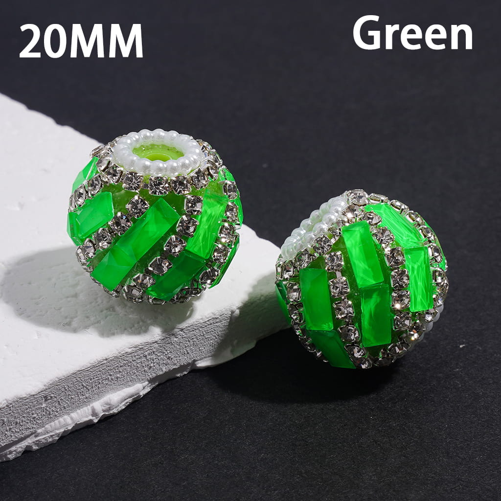Spiral Style Rectangle and Clear Rhinestone Chains, White Pearl Chains Fluorescence Color Handcrafted Acrylic Beads 20MM