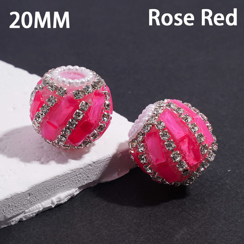 Spiral Style Rectangle and Clear Rhinestone Chains, White Pearl Chains Fluorescence Color Handcrafted Acrylic Beads 20MM