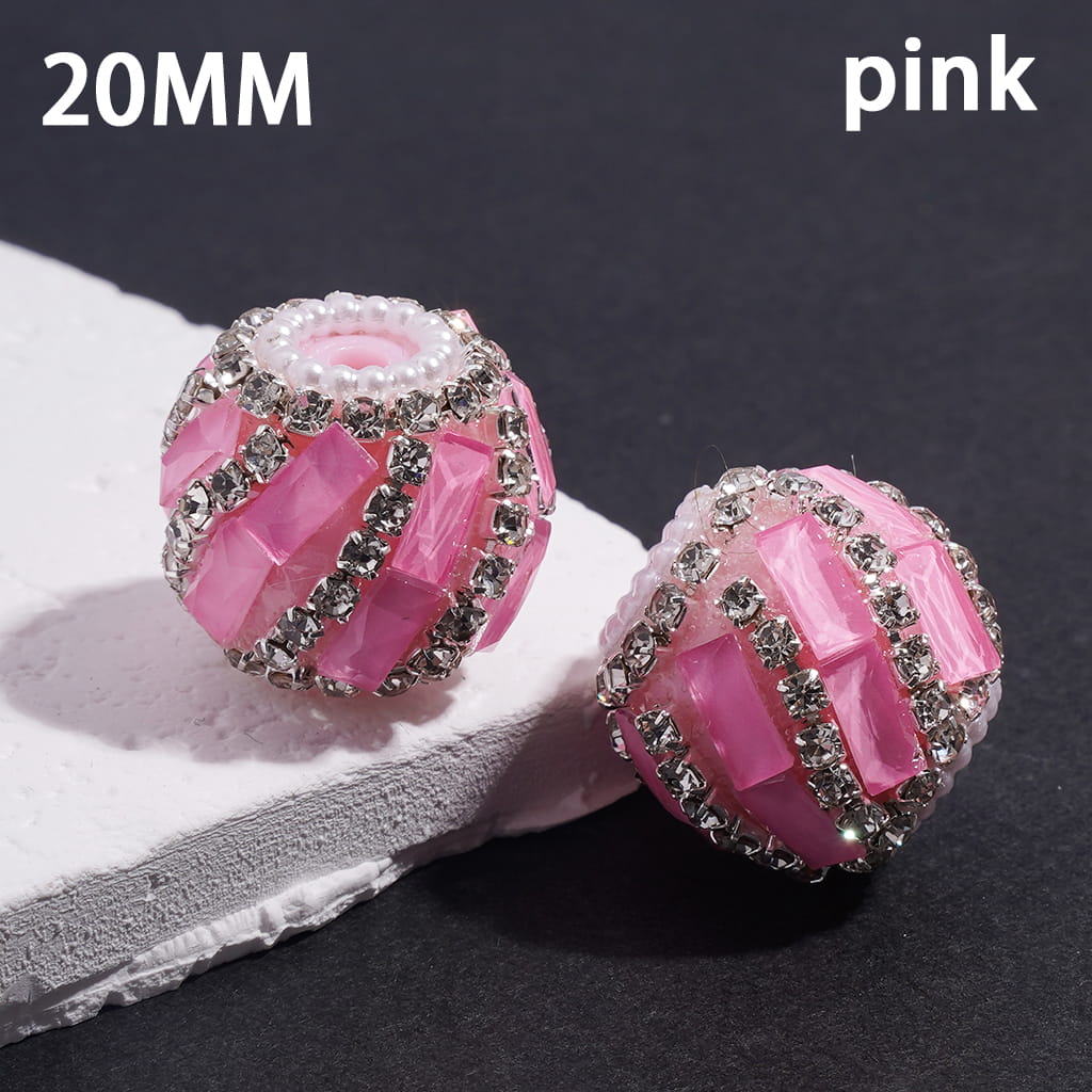 Spiral Style Rectangle and Clear Rhinestone Chains, White Pearl Chains Fluorescence Color Handcrafted Acrylic Beads 20MM