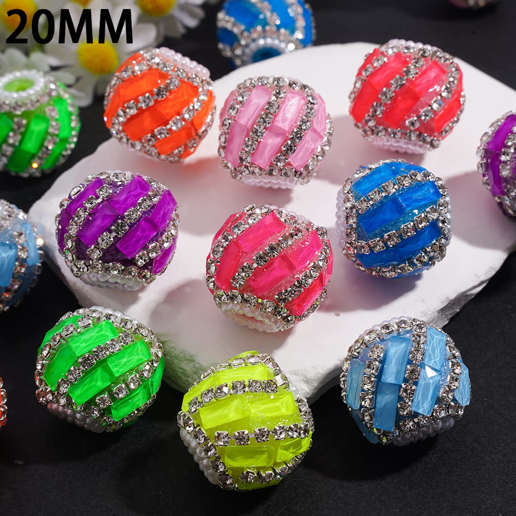 Spiral Style Rectangle and Clear Rhinestone Chains, White Pearl Chains Fluorescence Color Handcrafted Acrylic Beads 20MM