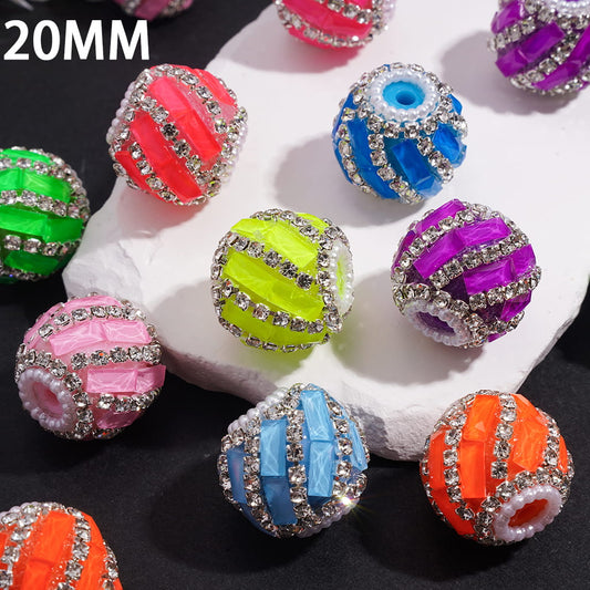 Spiral Style Rectangle and Clear Rhinestone Chains, White Pearl Chains Fluorescence Color Handcrafted Acrylic Beads 20MM