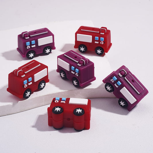 3D Mini Fire Fighting Truck in Red and Purple Color Silicone Focal Beads