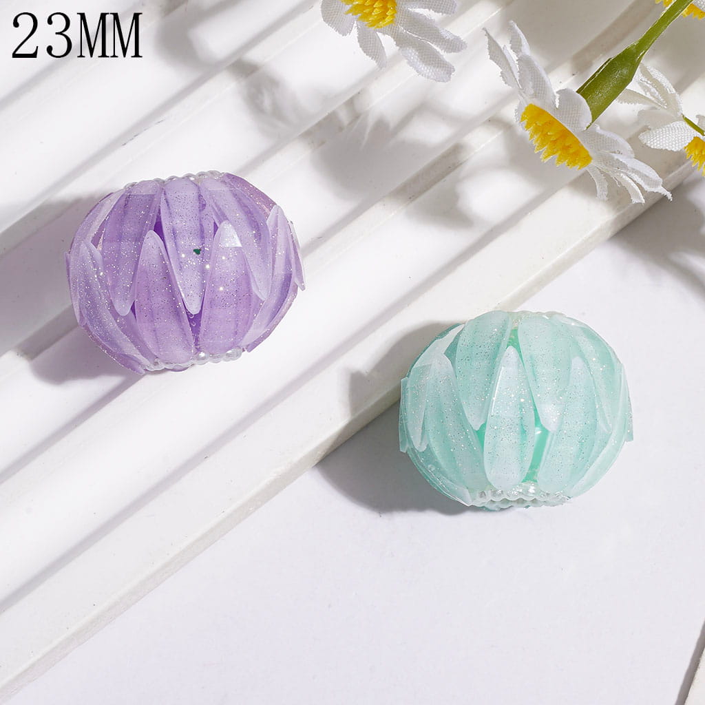 Two Layer Slender Flower Petal with Glitter Handmade Acrylic Beads, White Pearl Loop, 23MM, Assorted Colors, Random Mix