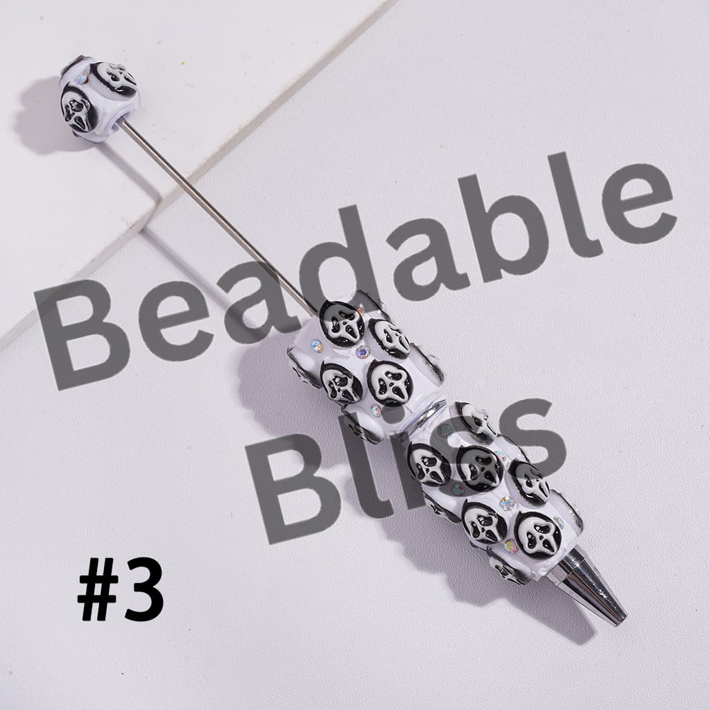 Beadable Clay Pens with Horror Character Head-Parts Series and AB Rhinestones