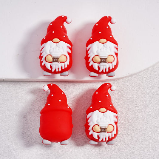 3D Gnome in Red Christmas Hat Holiday Design Silicone Focal Beads