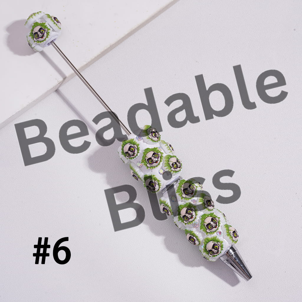 Beadable Clay Pens with Horror Character Head-Parts Series and AB Rhinestones