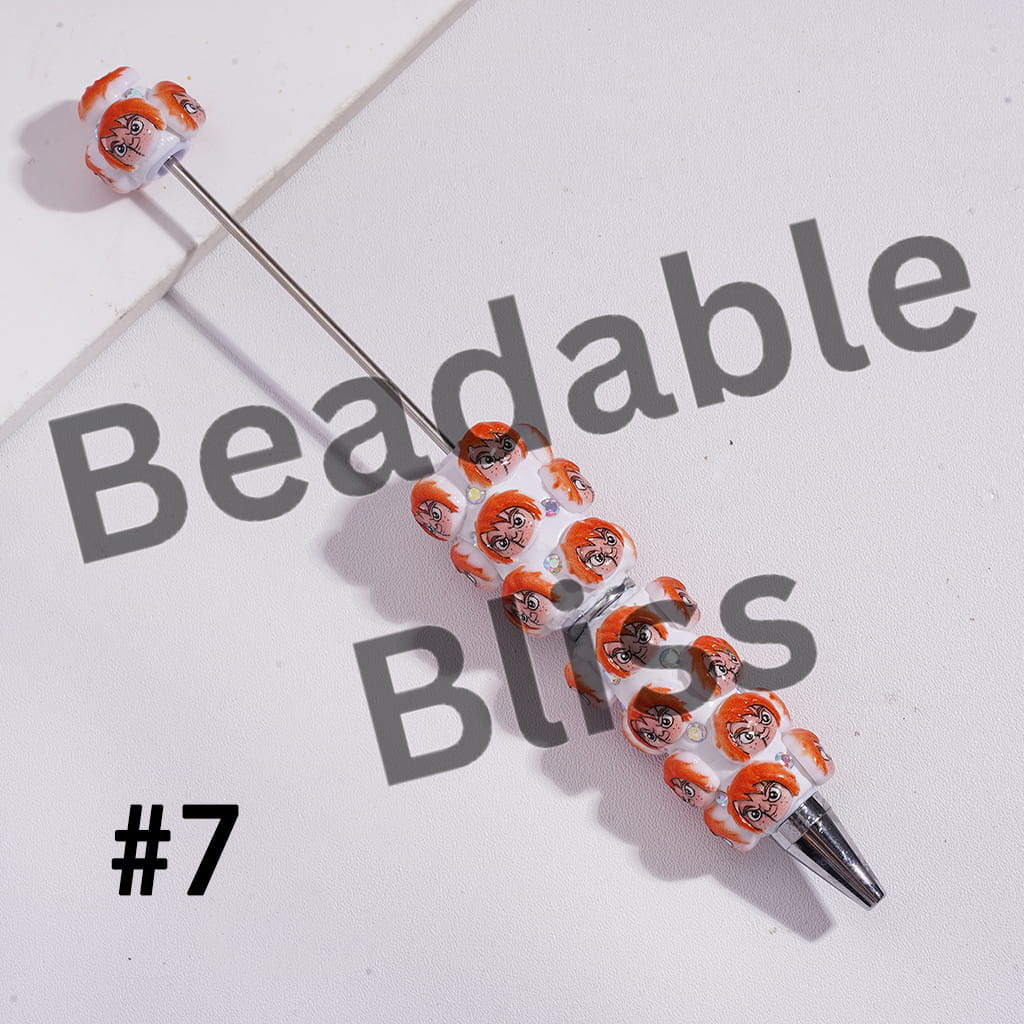 Beadable Clay Pens with Horror Character Head-Parts Series and AB Rhinestones