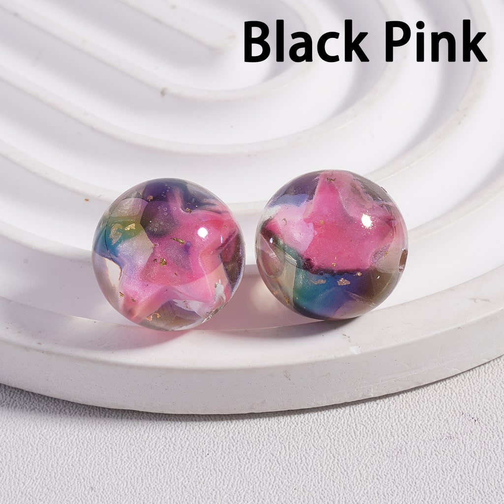 UV Coated Clear with Large Multi-Color Star and Gold Foil Flower Inside, Round Acrylic Beads 16MM, Random Mix